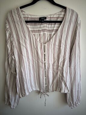 a.n.a Cream and Brown Striped Button-Front Top